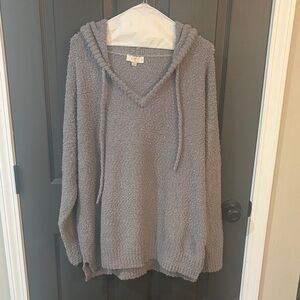 LOFT Gray V-Neck Hooded Top
